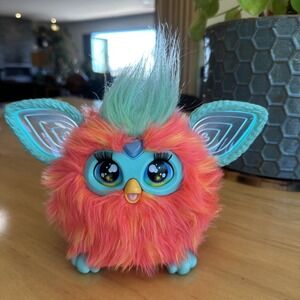 Interactive 2023 Furby Plushy Coral Teal Orange Fur / Turquoise   Works Great!